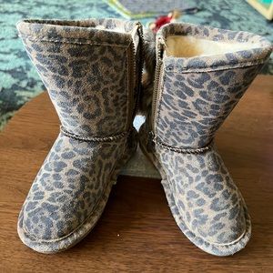 BearPaw wool shearling leopard print suede boots with fur toddler 7